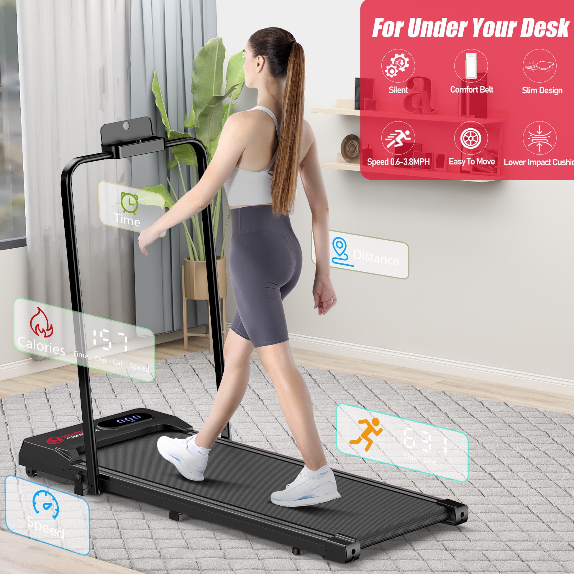 Under Desk Treadmill: Bigzzia 3-in-1, 2.5HP, LED Display
