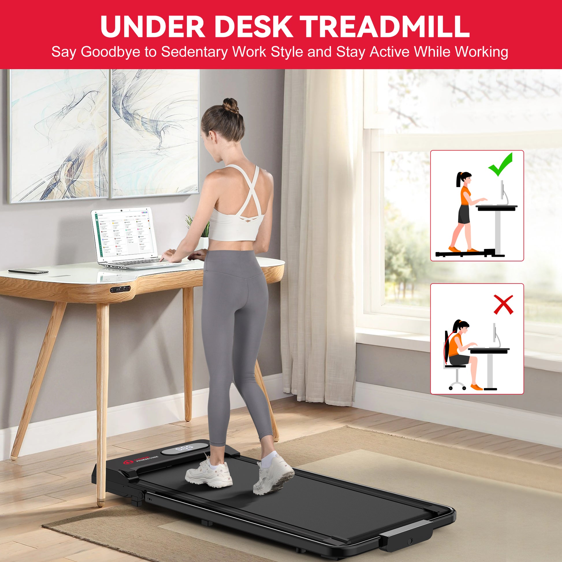 Under Desk Treadmill: Bigzzia 3-in-1, 2.5HP, LED Display