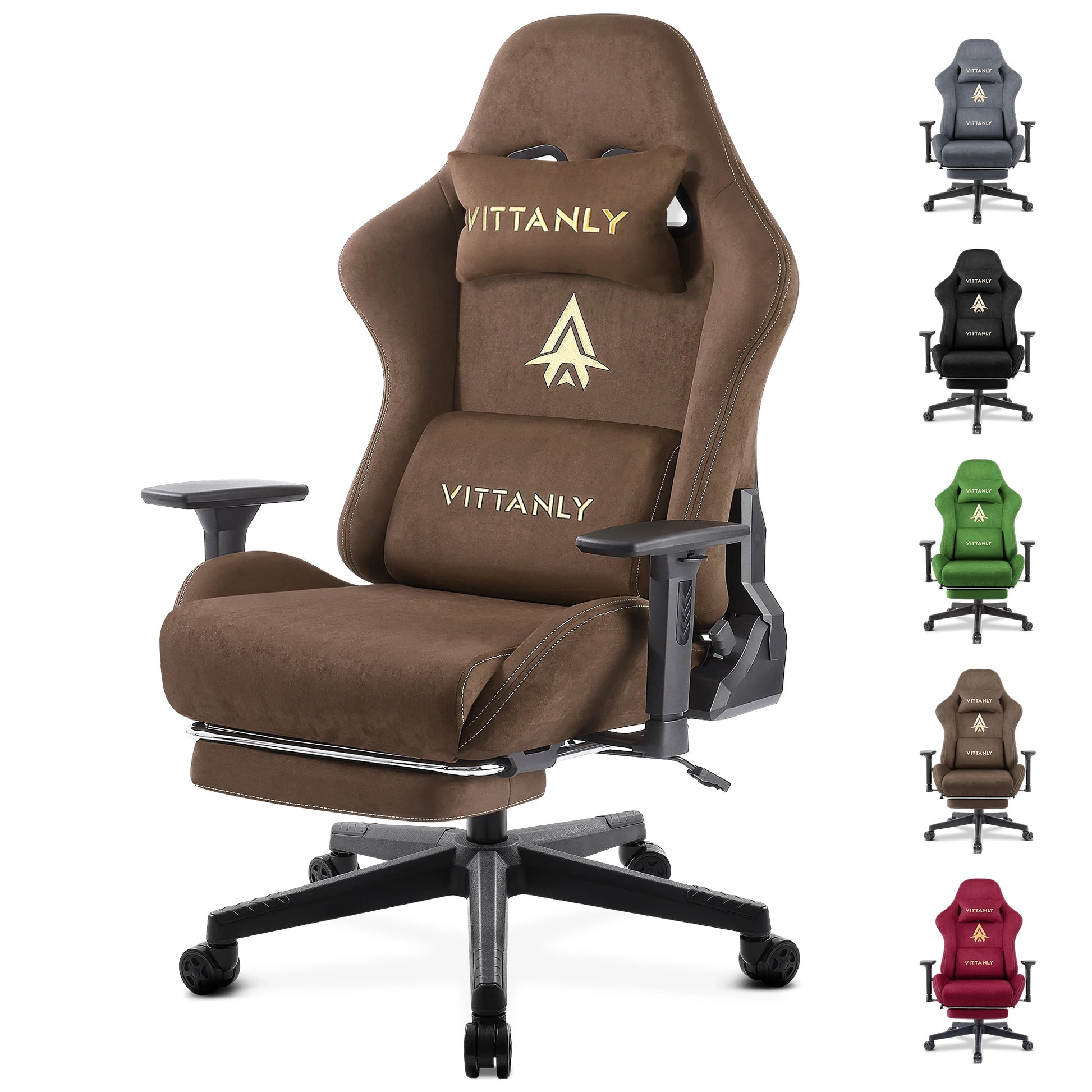 Gaming Chair Ergonomic Suede with Footrest & Lumbar Support