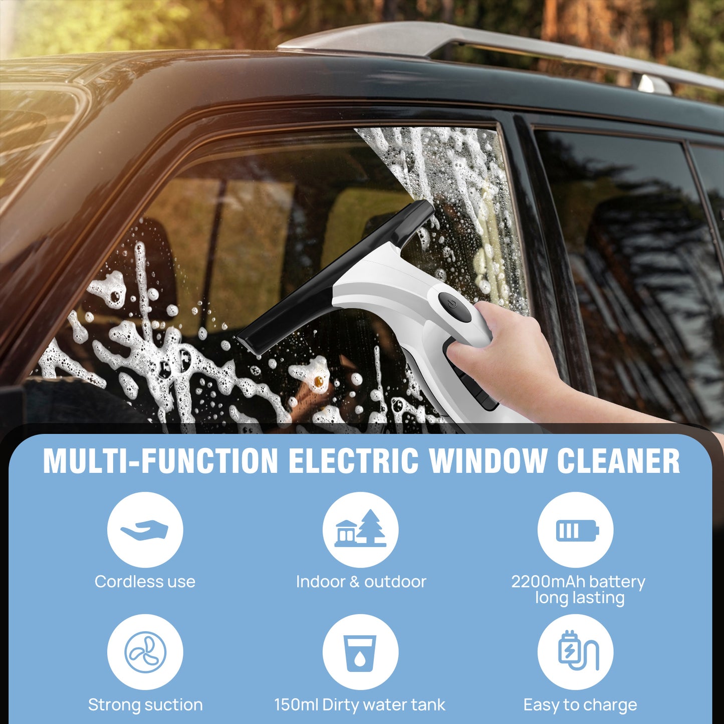 Compact Cordless Window Vac - 28cm Squeegee, 200ml Spray Bottle