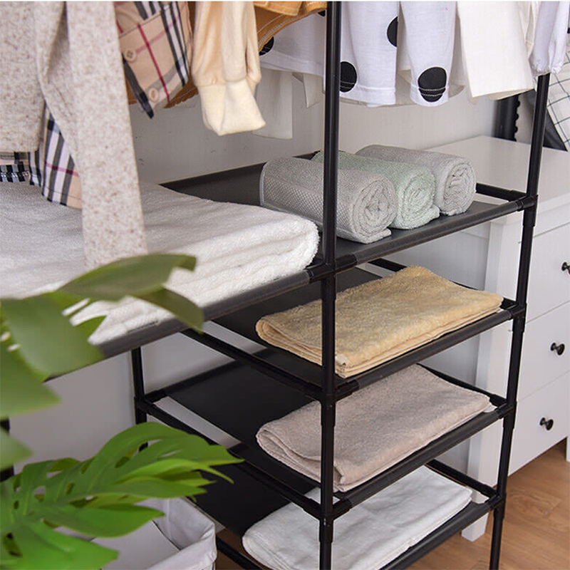 Clothes Rack Double Row Clothes Rack Large Floor Hangers With Hanging Hooks Shoes Household Storage Shelf Modern Coat Rack