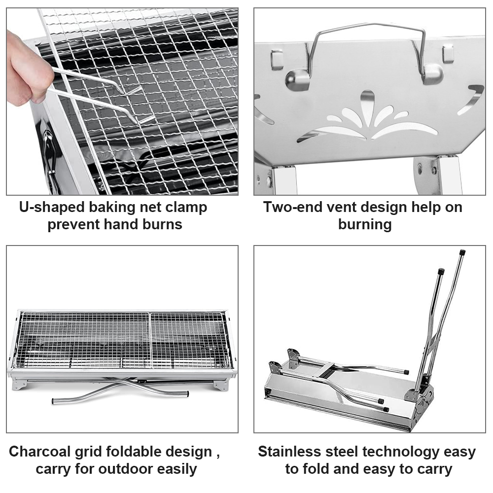 Portable Charcoal Grill Stainless Steel BBQ for Camping