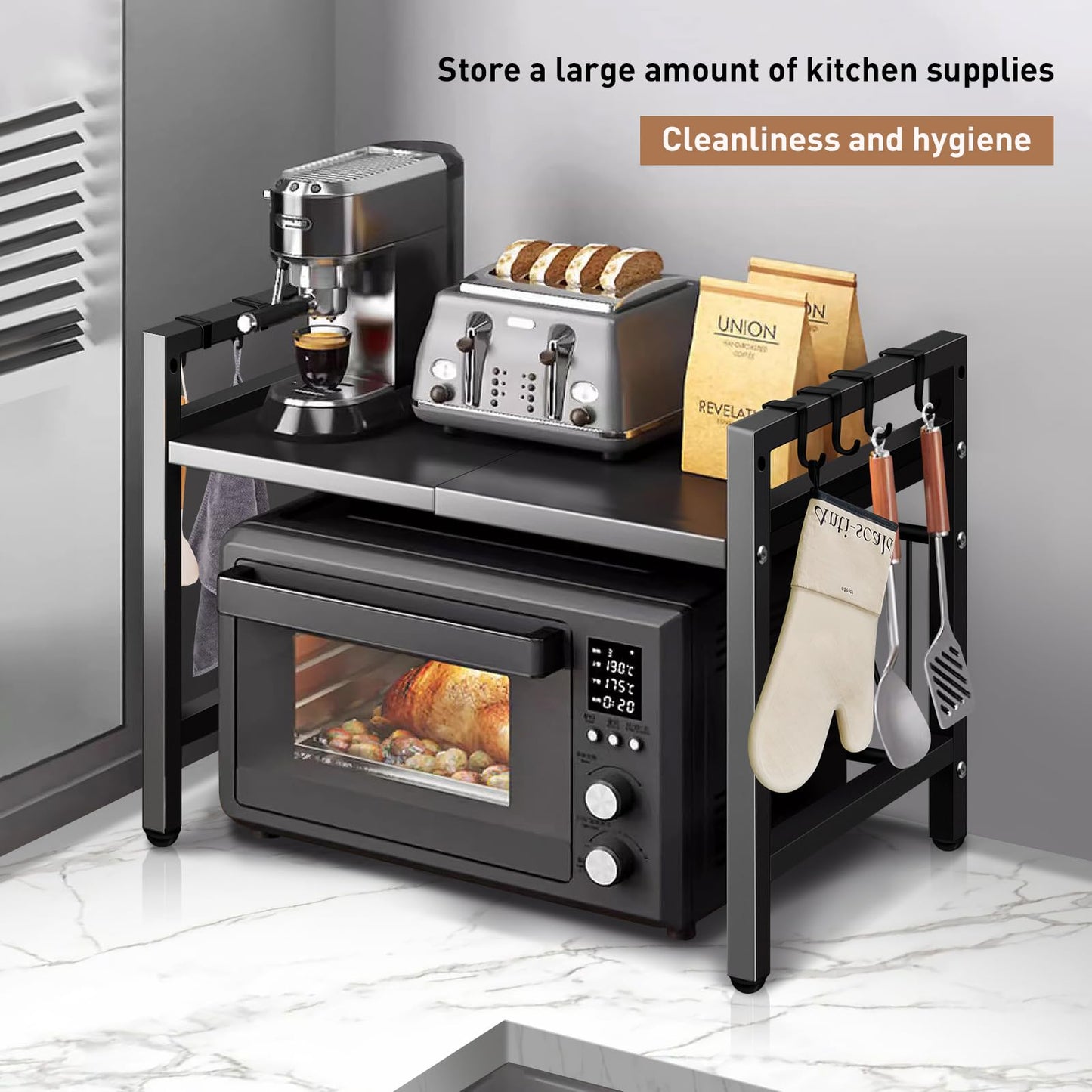 Adjustable Microwave Shelf Organizer - Space-Saving Design