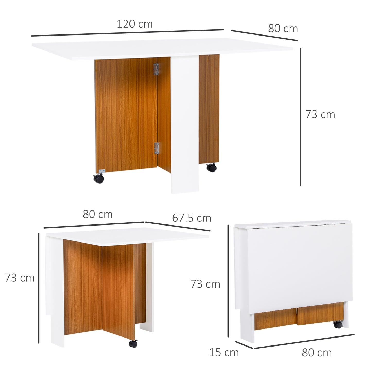 Mobile Folding Dining Table - HOMCOM Teak & White, Versatile Use