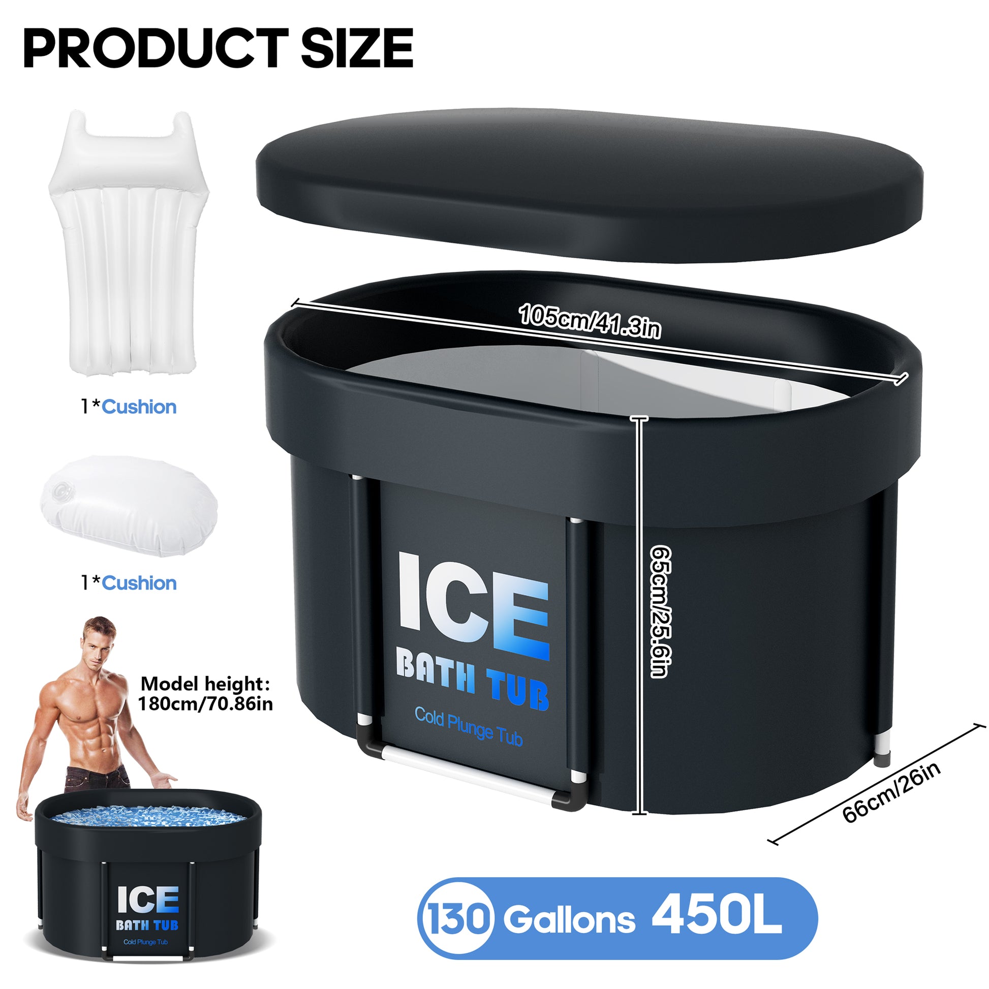 Portable Oval Ice Bath Tub - 450L Cold Plunge for Recovery