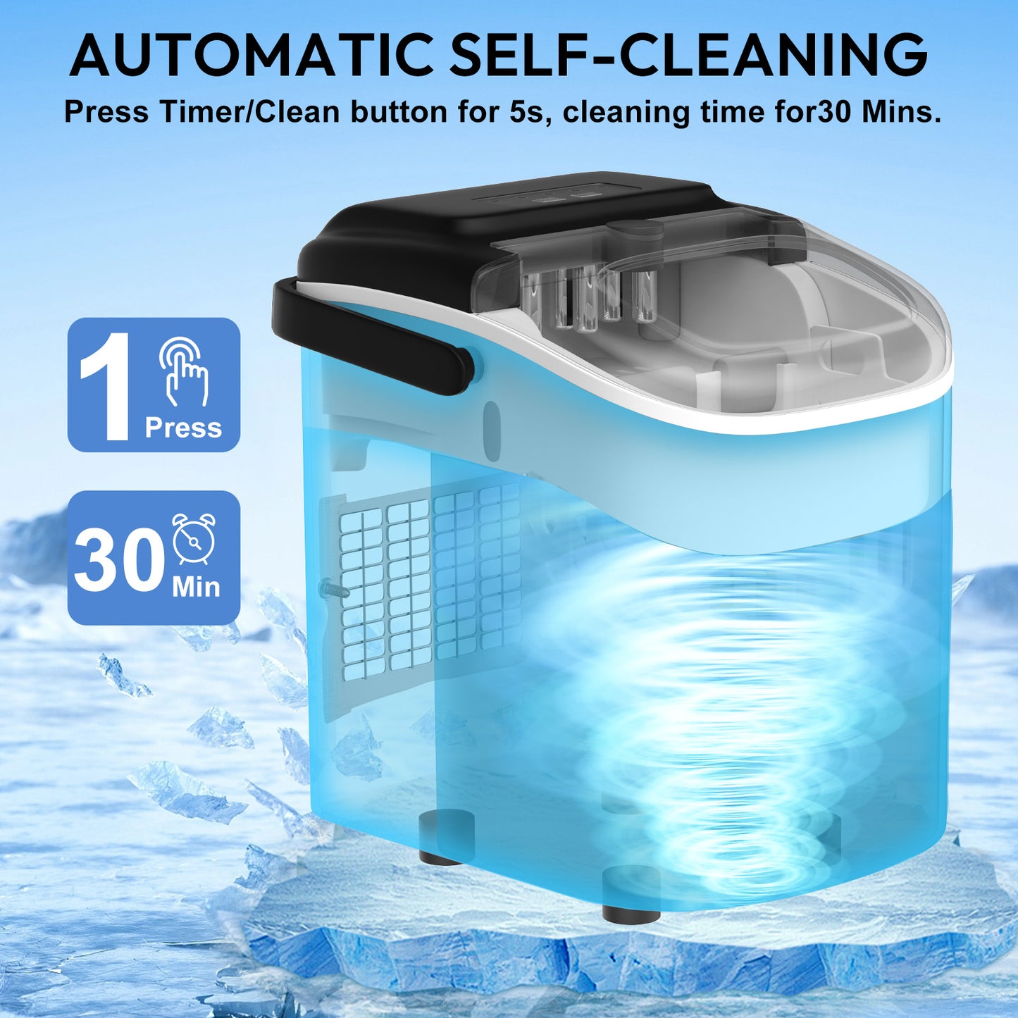 Mini Automatic Ice Maker - 12kg/Day, Dual Ice Sizes