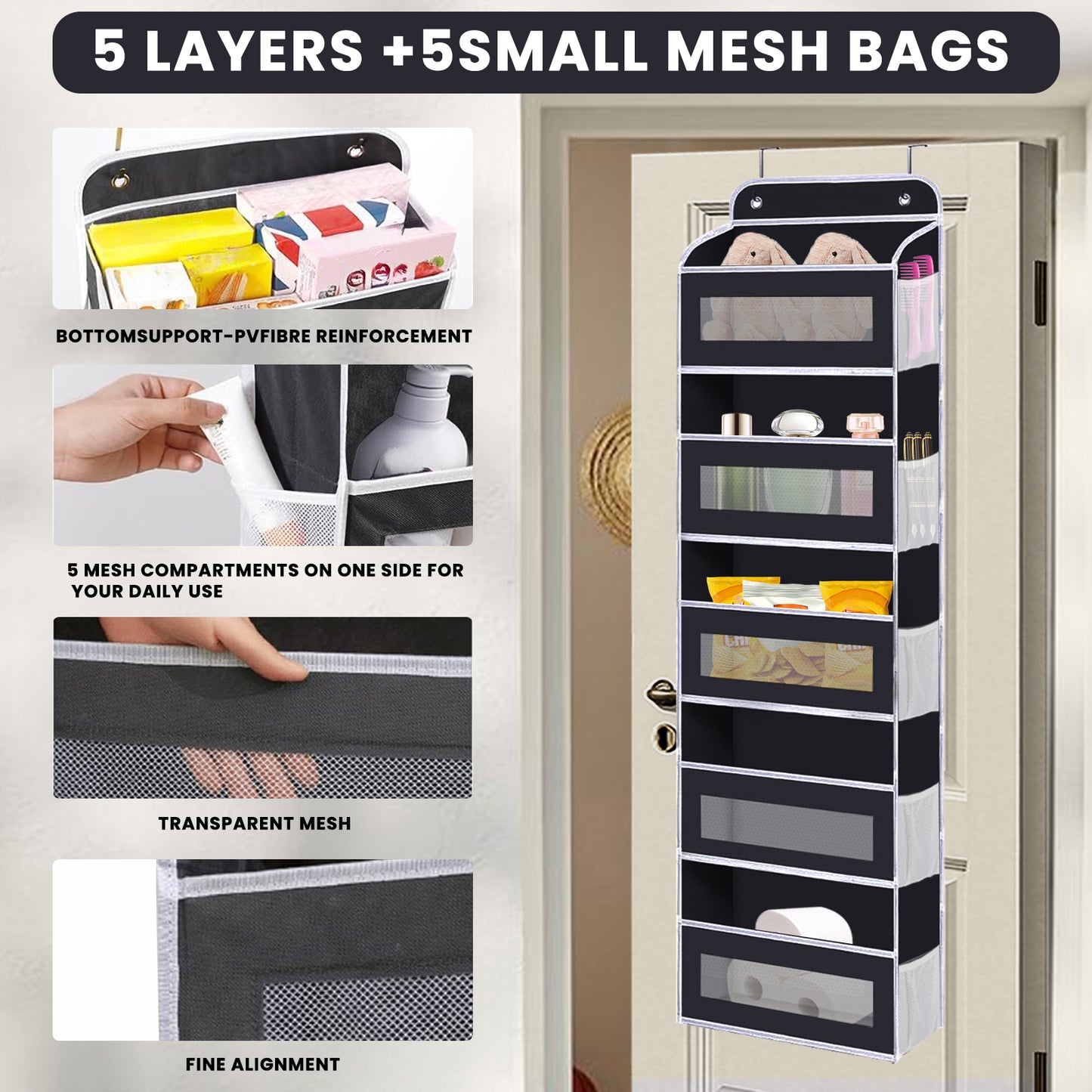 Hanging Door Organizer - 5 Pockets for Nursery & Dorm Storage