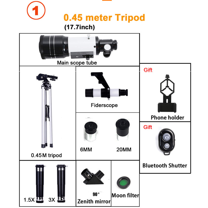 Professional Stargazing Telescope F30070 150x Zoom HD