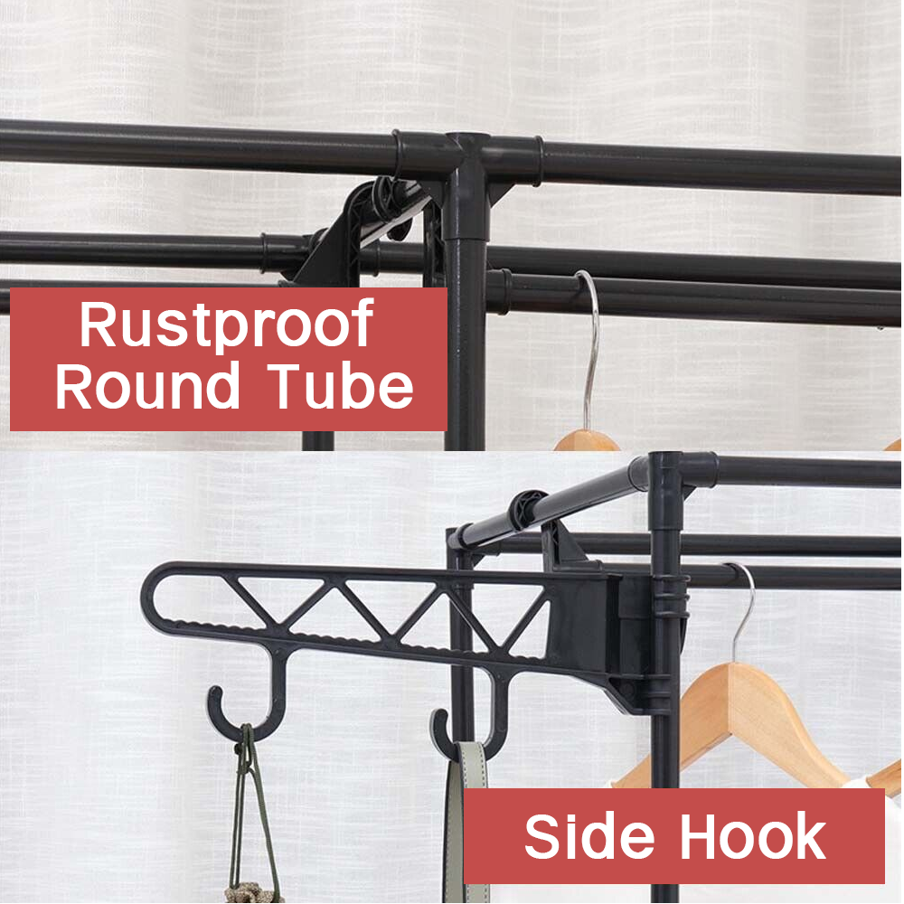 Clothes Rack Double Row Clothes Rack Large Floor Hangers With Hanging Hooks Shoes Household Storage Shelf Modern Coat Rack