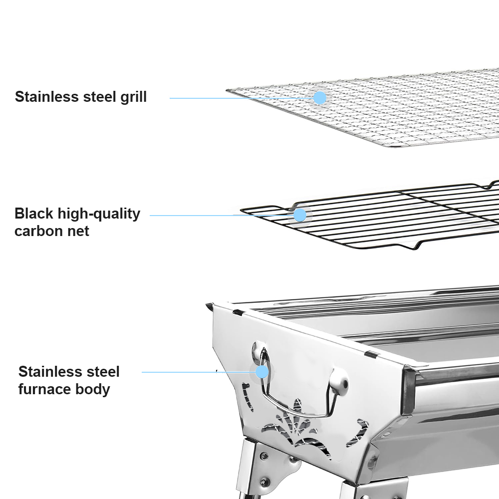Portable Charcoal Grill Stainless Steel BBQ for Camping
