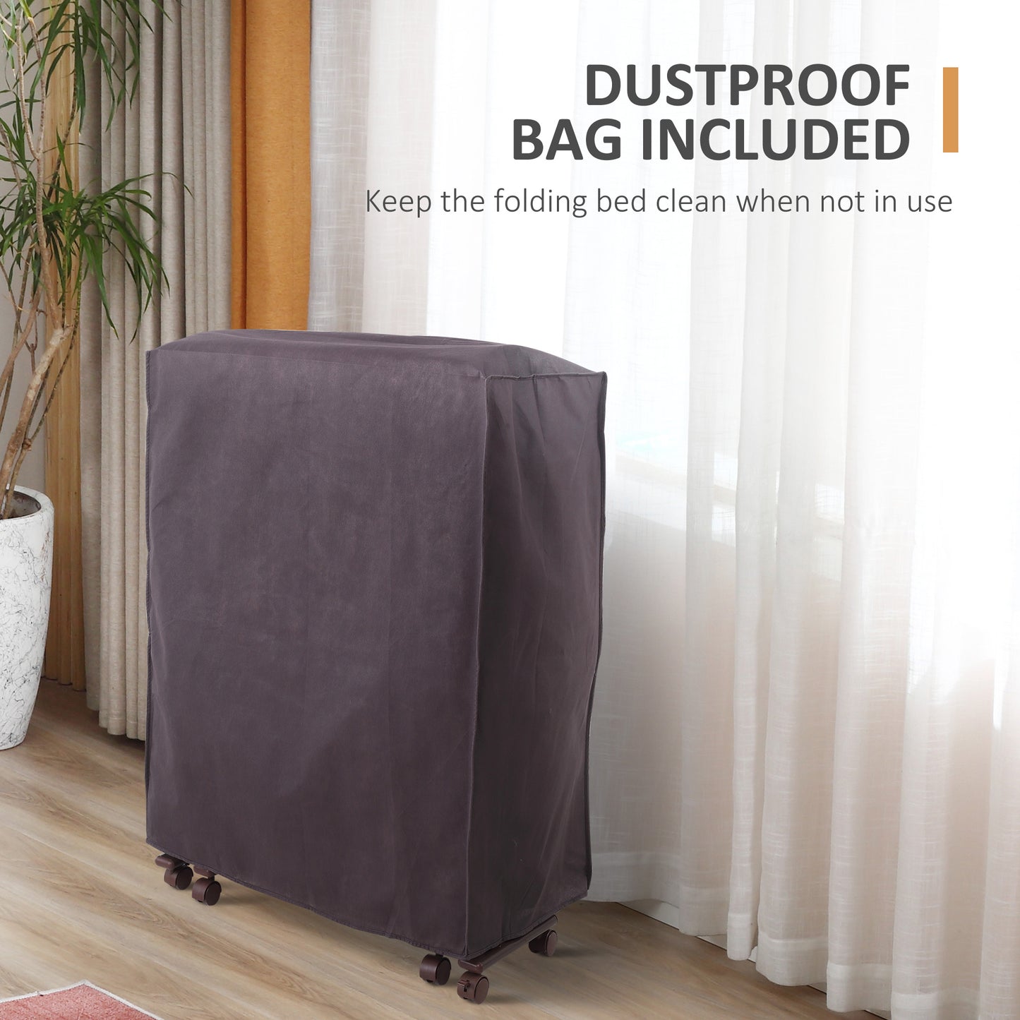 HOMCOM Folding Guest Bed - Adjustable Backrest & Wheels