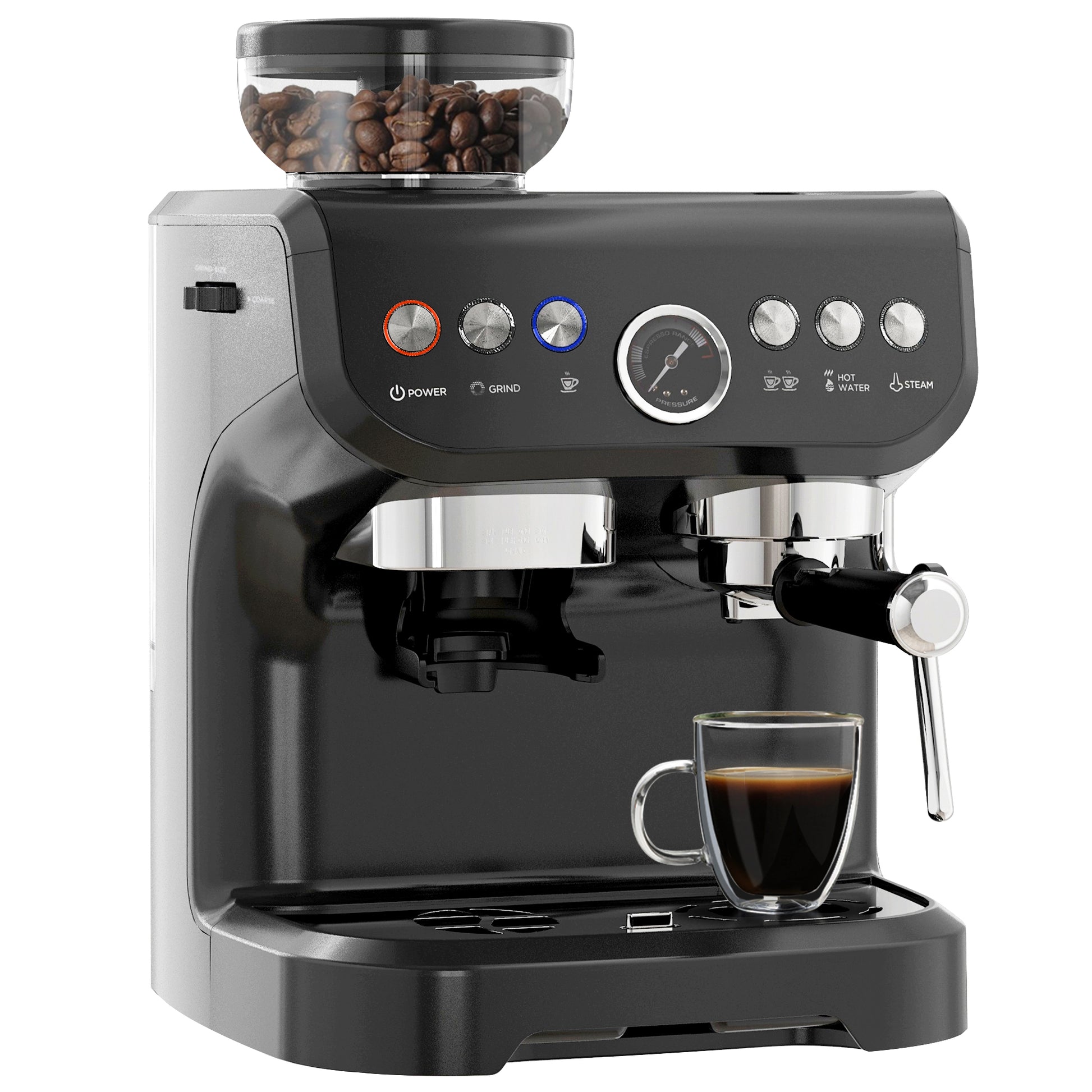 Espresso Machine 15 Bar - HOMCOM with Grinder & Steam Wand