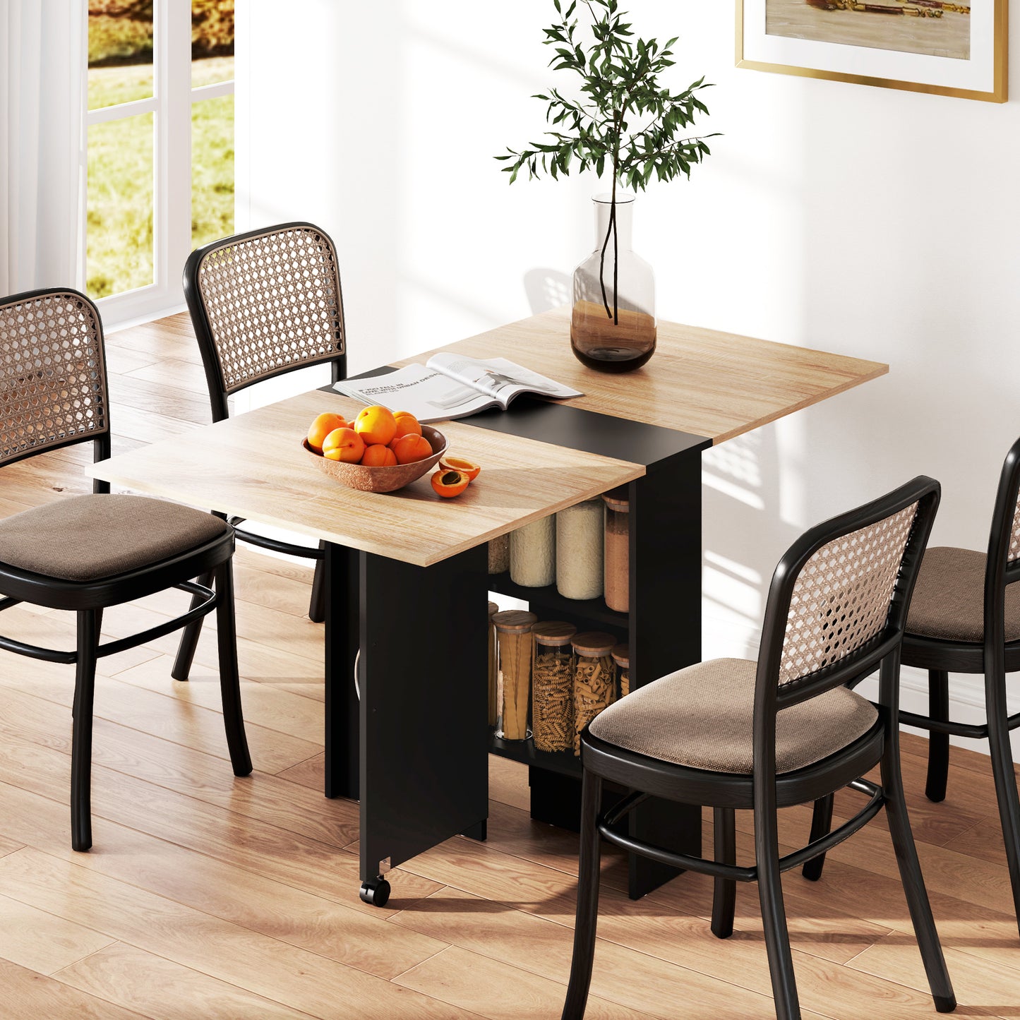 HOMCOM Extendable Dining Table - Mobile Drop Leaf w/ Wheels