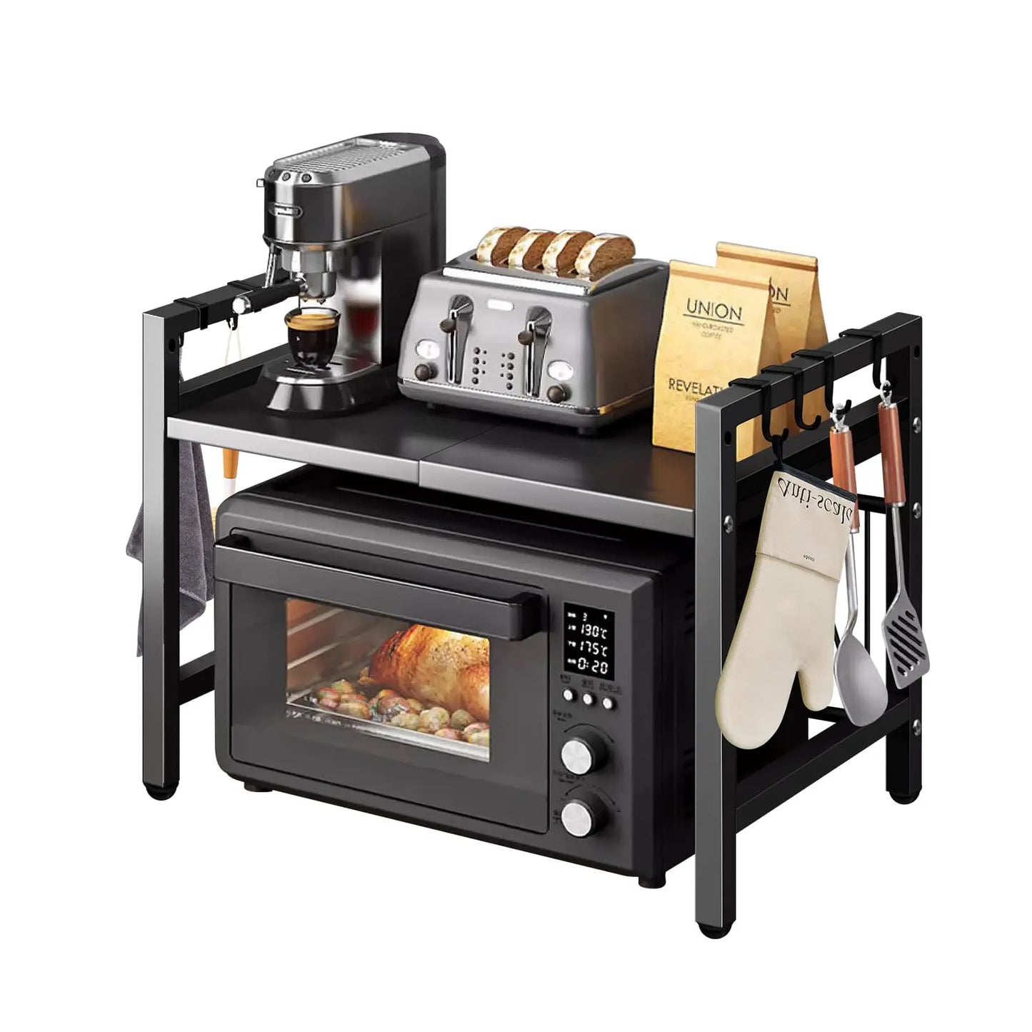 Adjustable Microwave Shelf Organizer - Space-Saving Design