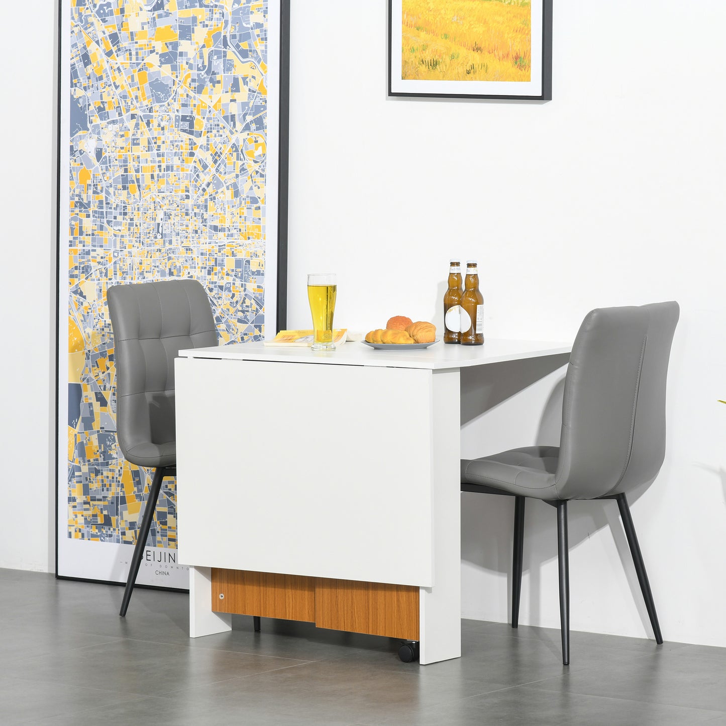 Mobile Folding Dining Table - HOMCOM Teak & White, Versatile Use