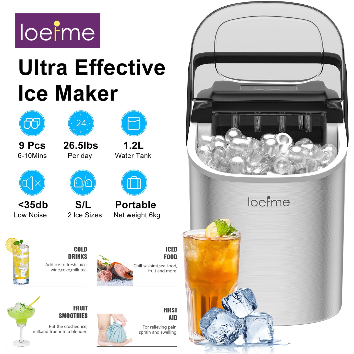 Mini Automatic Ice Maker - 12kg/Day, Dual Ice Sizes