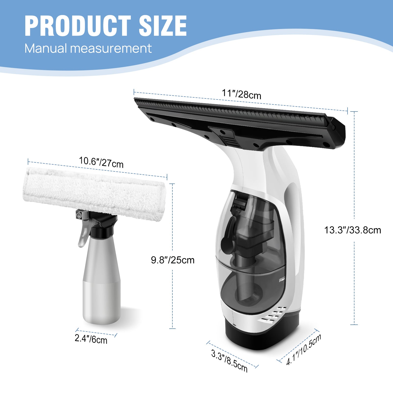 Compact Cordless Window Vac - 28cm Squeegee, 200ml Spray Bottle