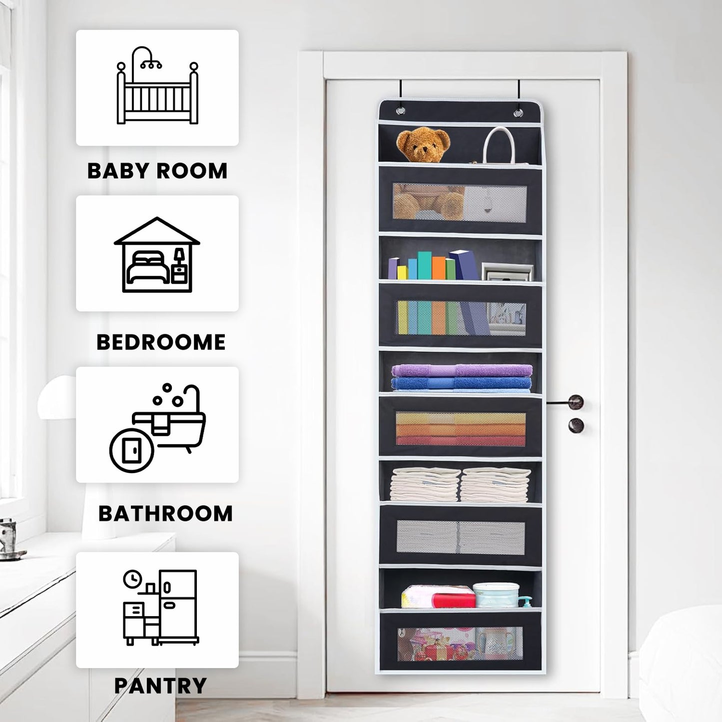Hanging Door Organizer - 5 Pockets for Nursery & Dorm Storage