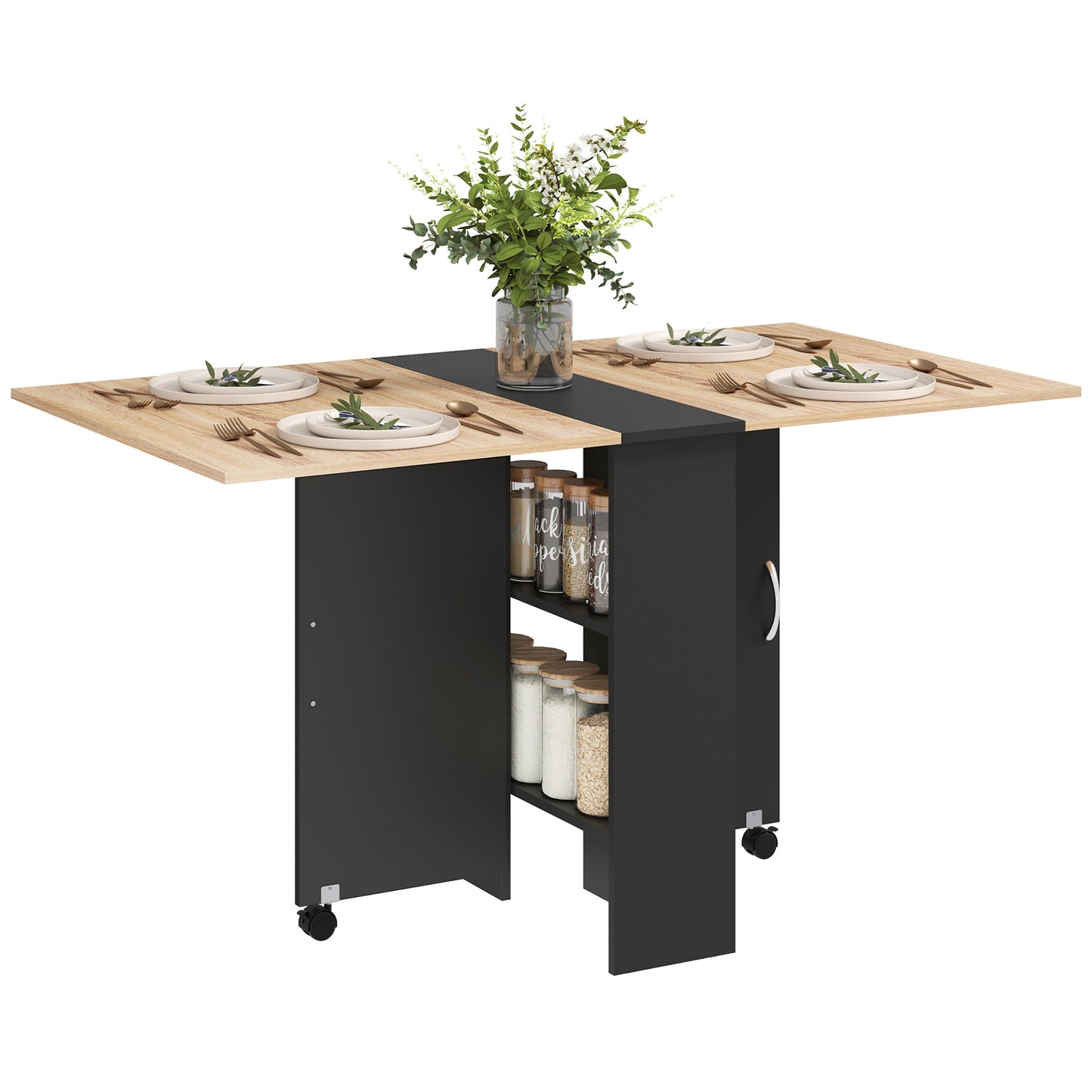 HOMCOM Extendable Dining Table - Mobile Drop Leaf w/ Wheels