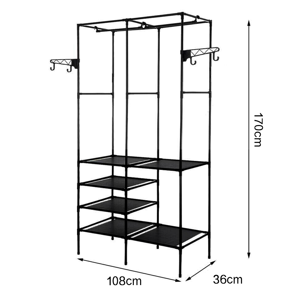 Clothes Rack Double Row Clothes Rack Large Floor Hangers With Hanging Hooks Shoes Household Storage Shelf Modern Coat Rack