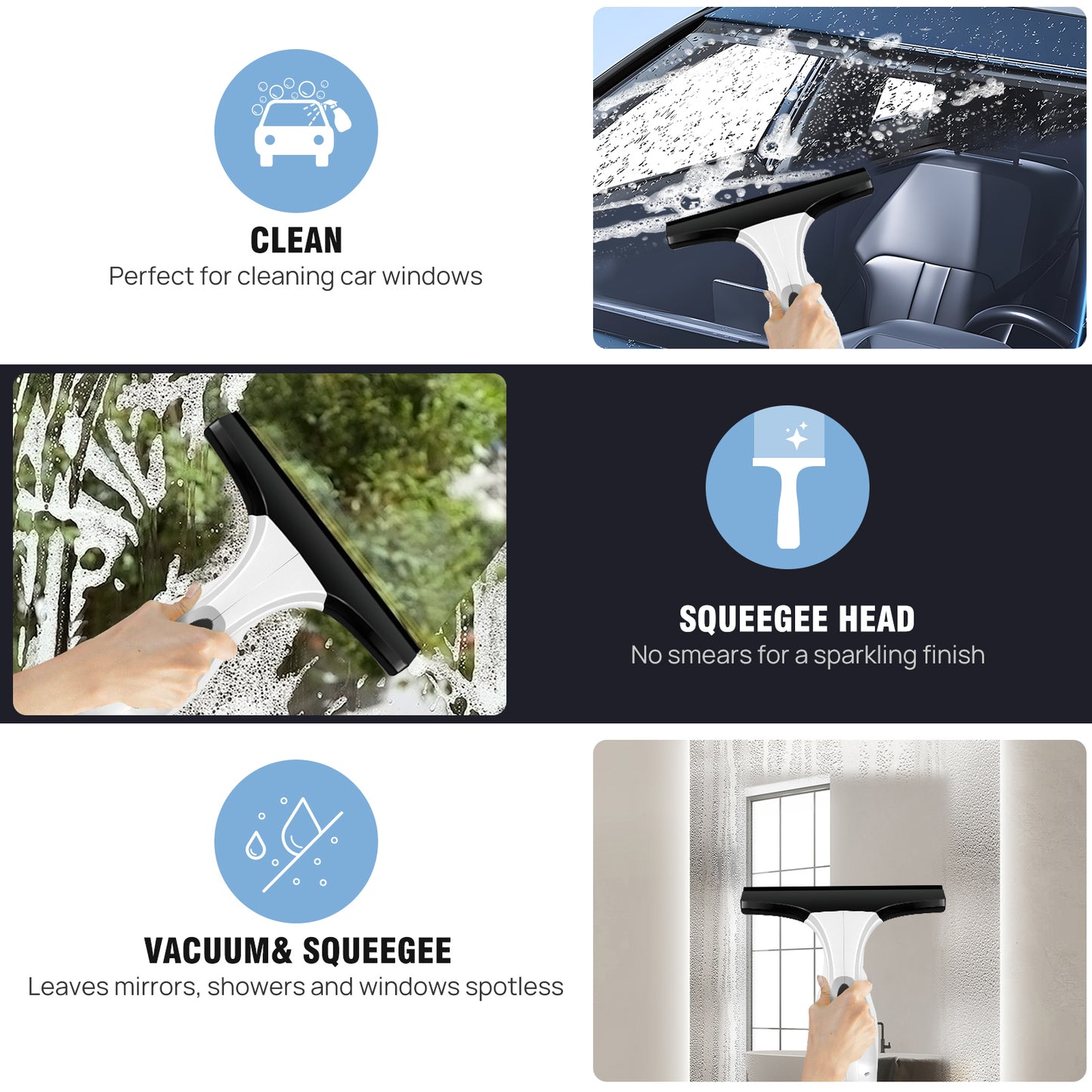 Compact Cordless Window Vac - 28cm Squeegee, 200ml Spray Bottle