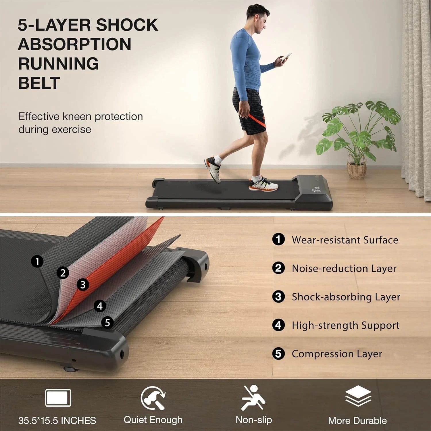 2in1 Walking Pad: Quiet, Portable Treadmill for Home & Office