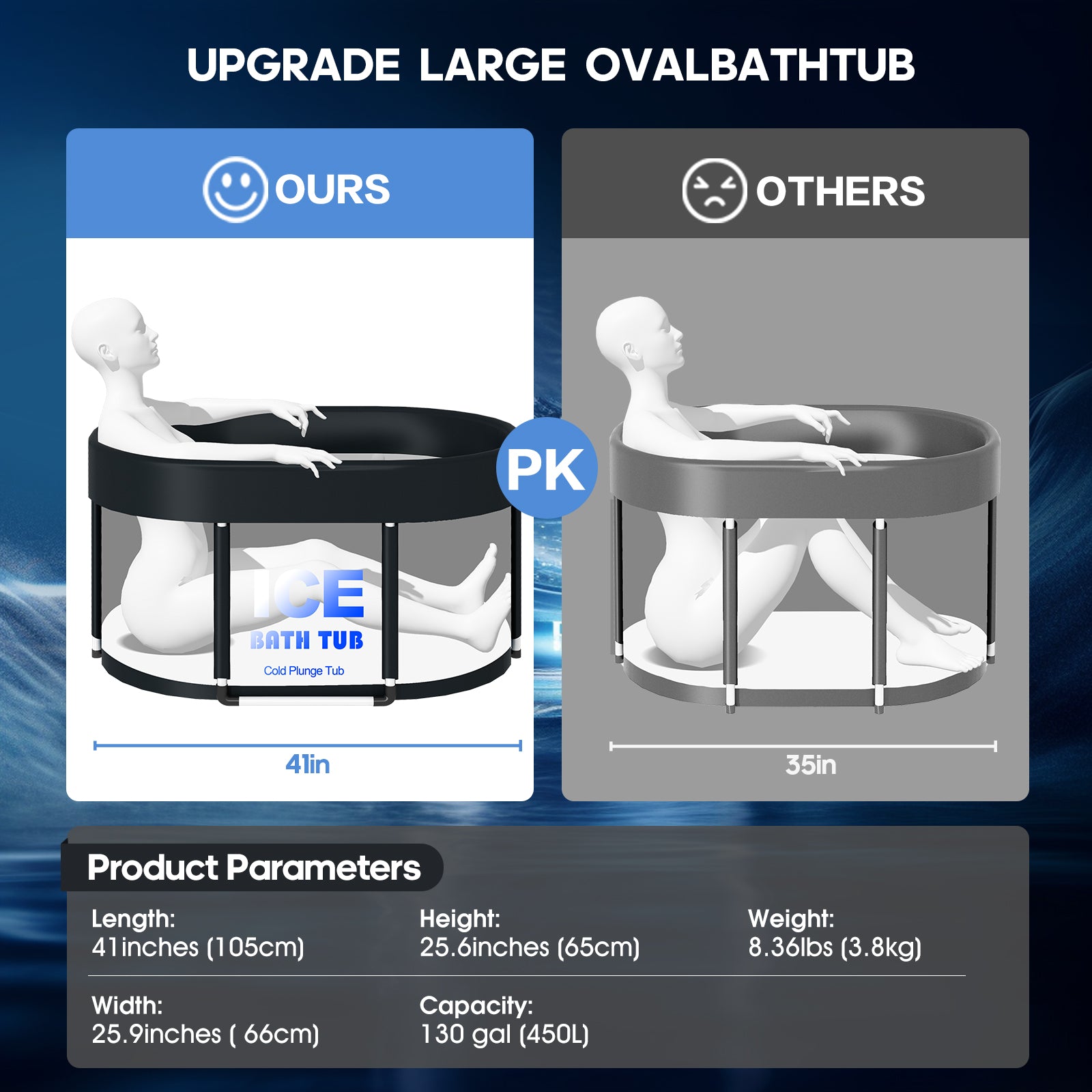 Portable Oval Ice Bath Tub - 450L Cold Plunge for Recovery