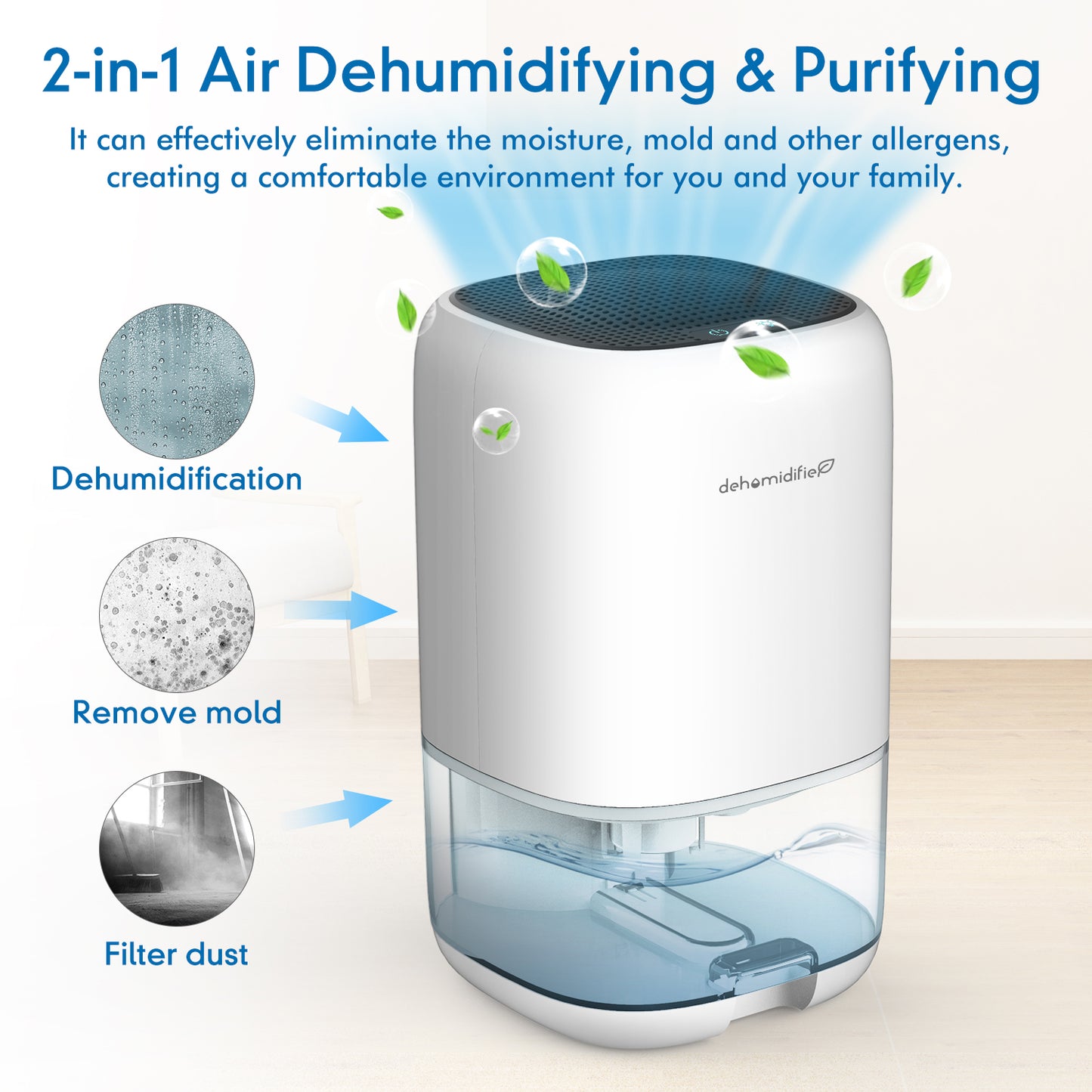 Portable 1000ML Dehumidifier with 7-Color Light, Auto Shut Off