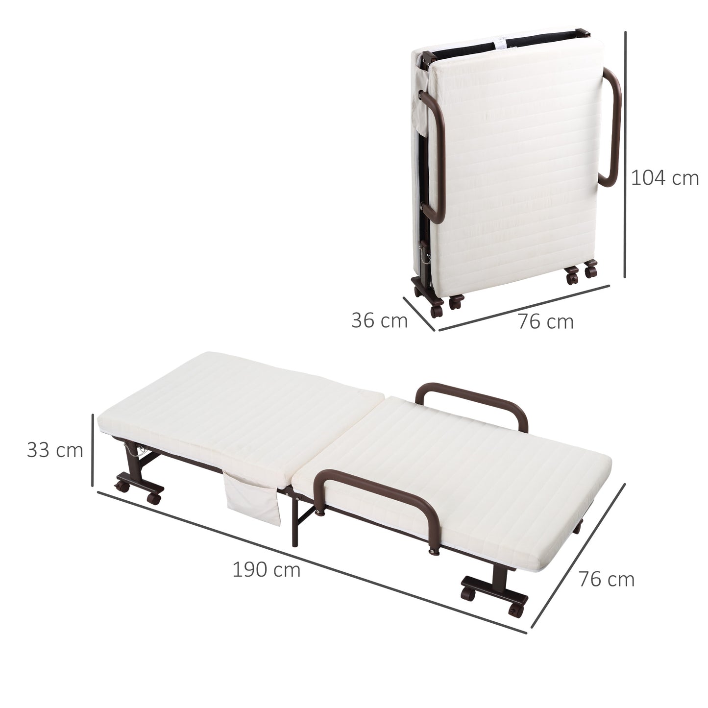 HOMCOM Folding Guest Bed - Adjustable Backrest & Wheels