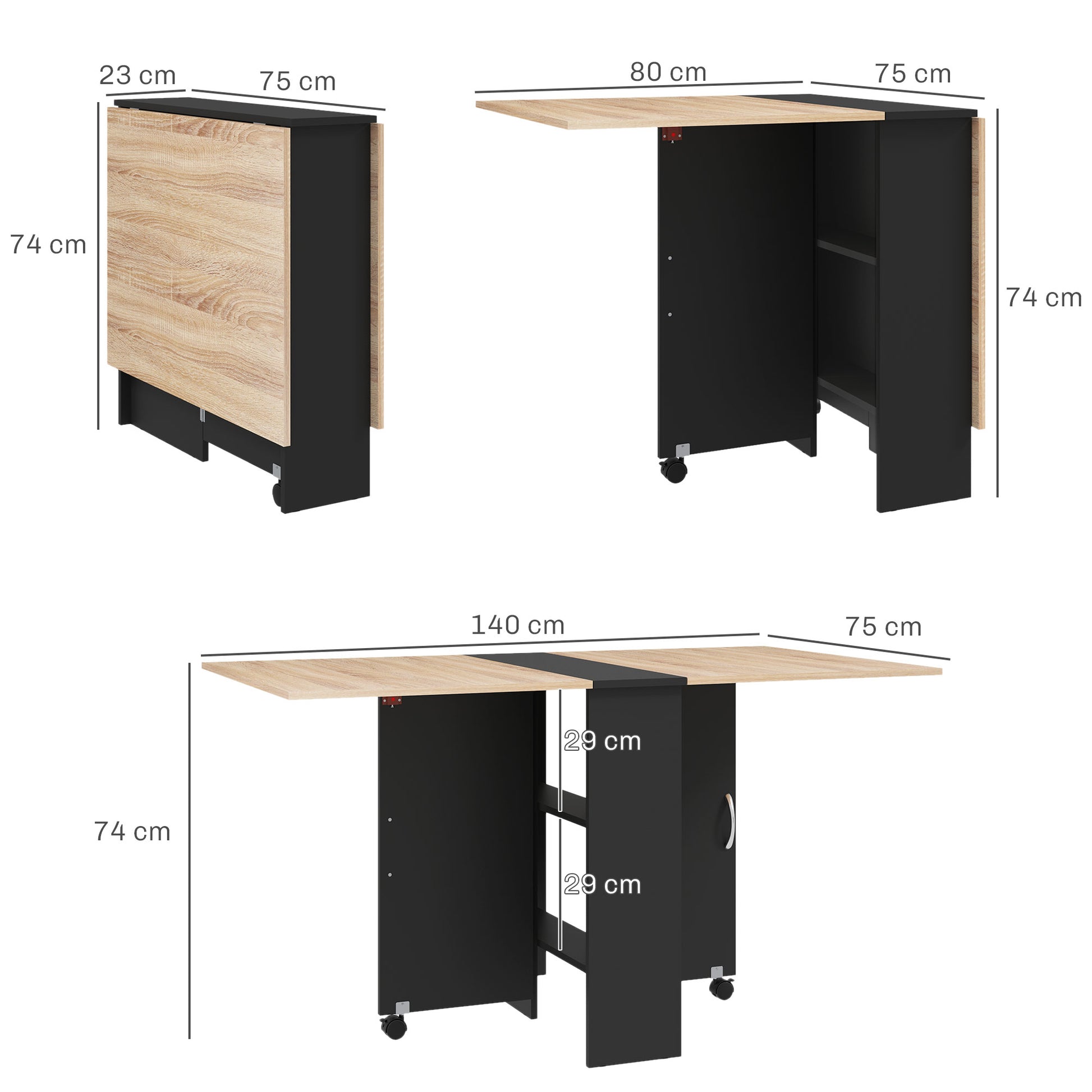 HOMCOM Extendable Dining Table - Mobile Drop Leaf w/ Wheels