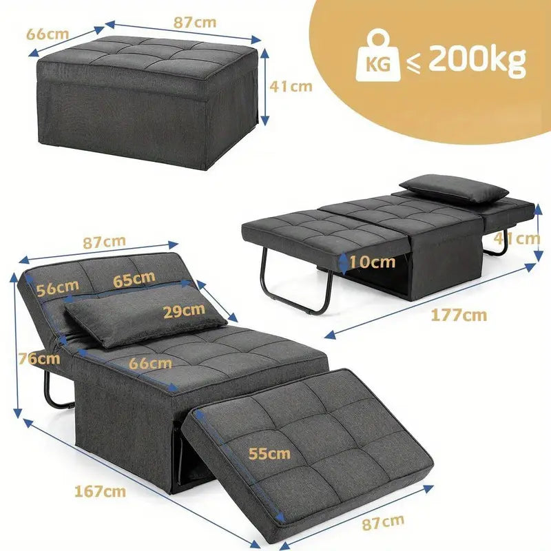 4-in-1 Convertible Sofa Bed &amp; Folding Ottoman Sleeper