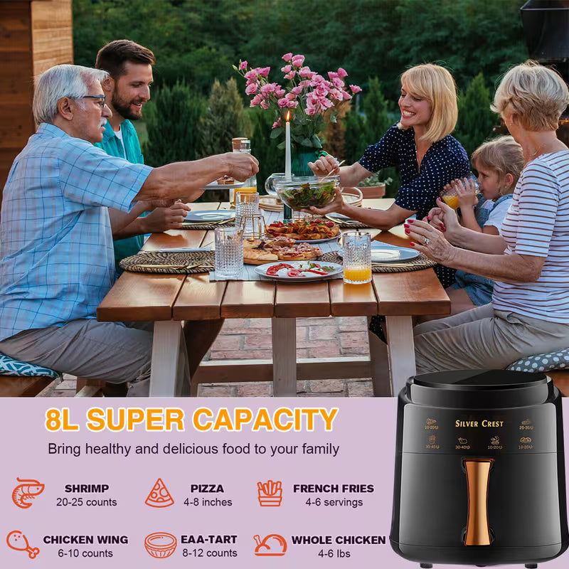8L Black Portable Air Fryer Oven