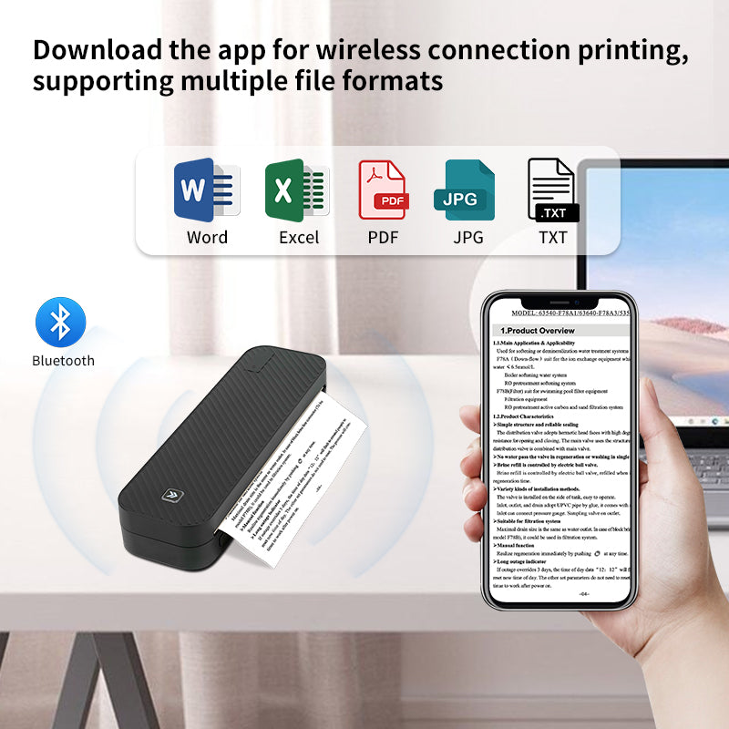 Portable Inkless A4 Printer: Bluetooth & App for Easy Printing