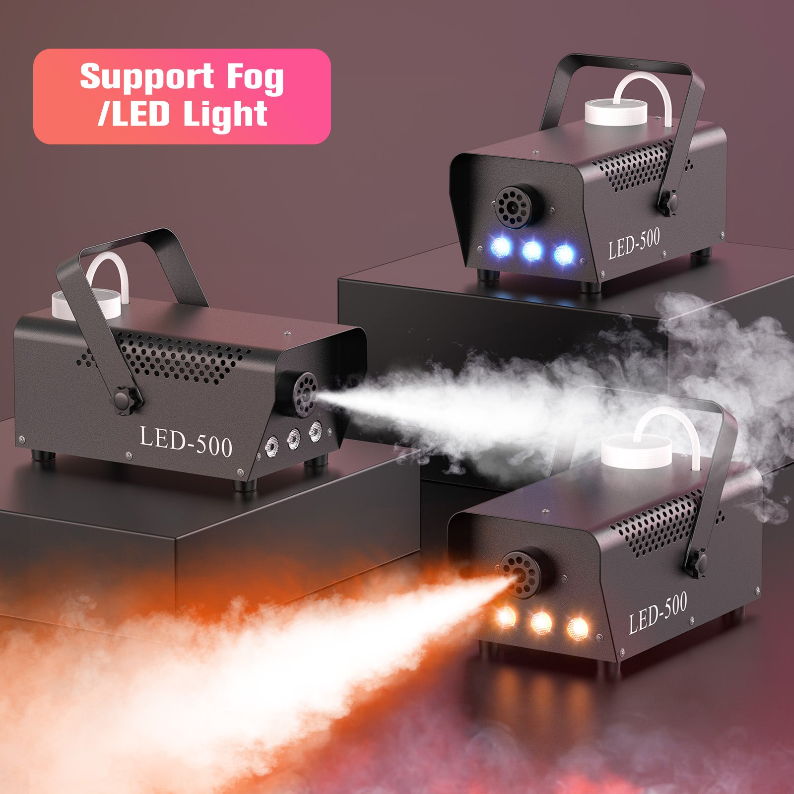 U'King 500W RGB LED Fog Machine with Remote for Halloween