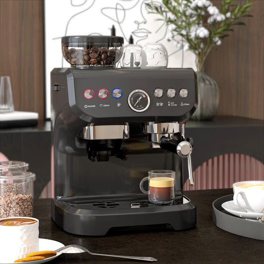 Espresso Machine 15 Bar - HOMCOM with Grinder & Steam Wand