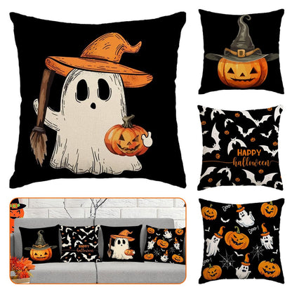 Set of 4 Halloween Pillow Covers - Pumpkin, Skull, Ghost