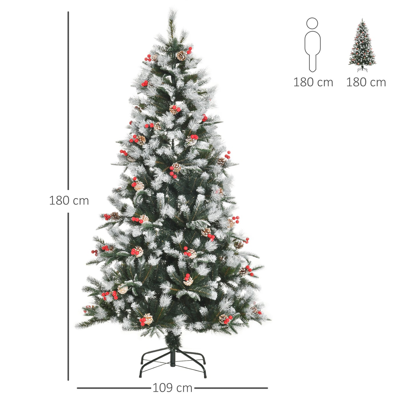 6FT Snow Dipped Xmas Tree with Berries & Pinecones - HOMCOM
