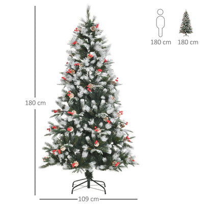 6FT Snow Dipped Xmas Tree with Berries & Pinecones - HOMCOM