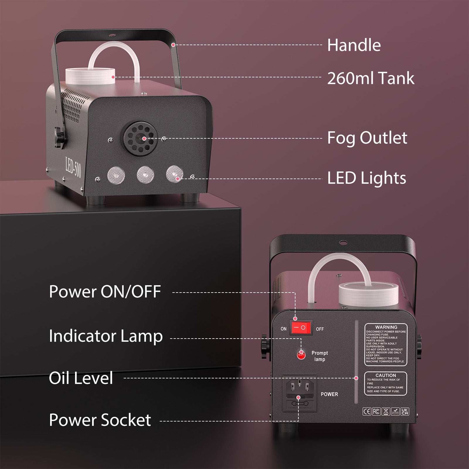 U'King 500W RGB LED Fog Machine with Remote for Halloween