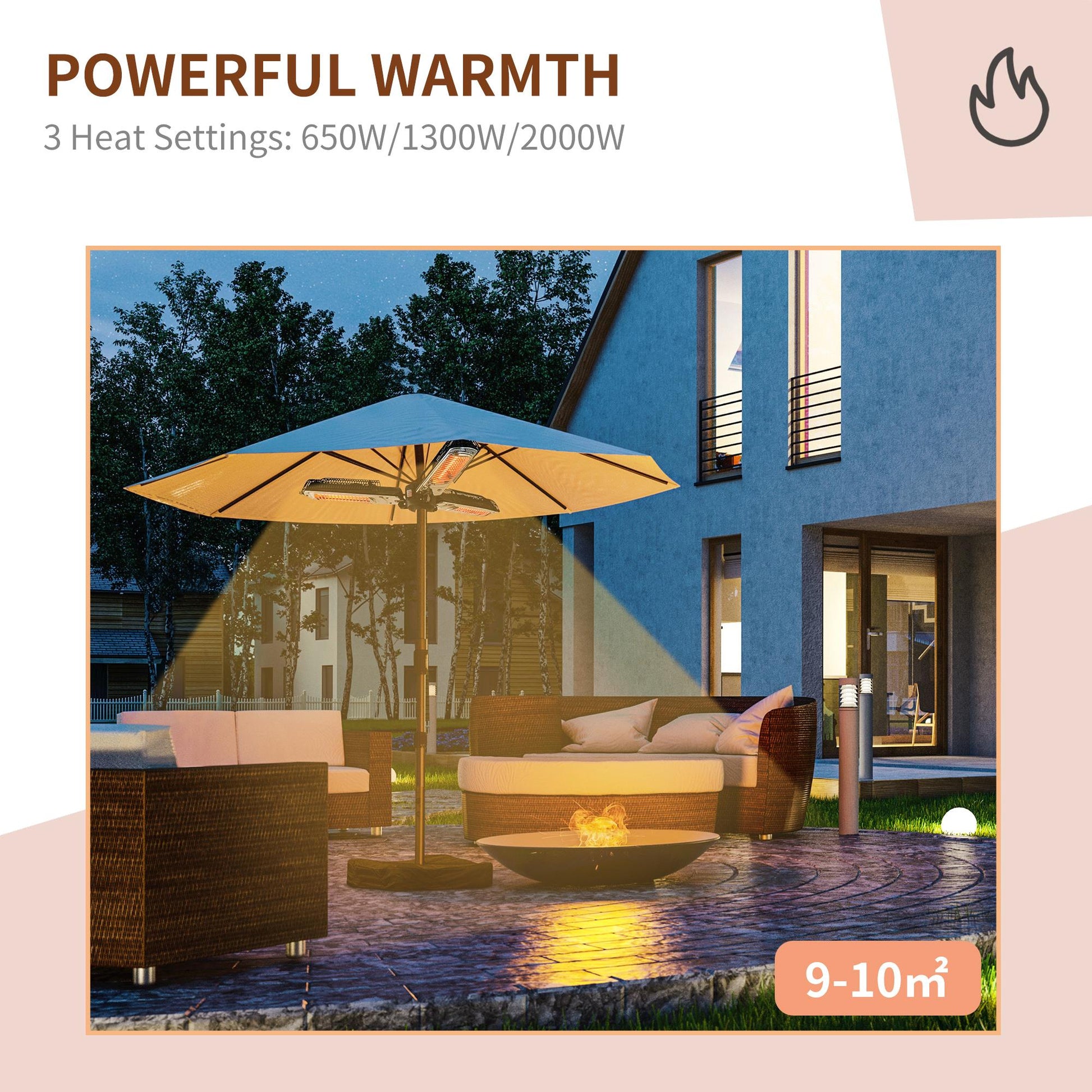 2000W Electric Parasol Heater - Infrared Warmth for Patios