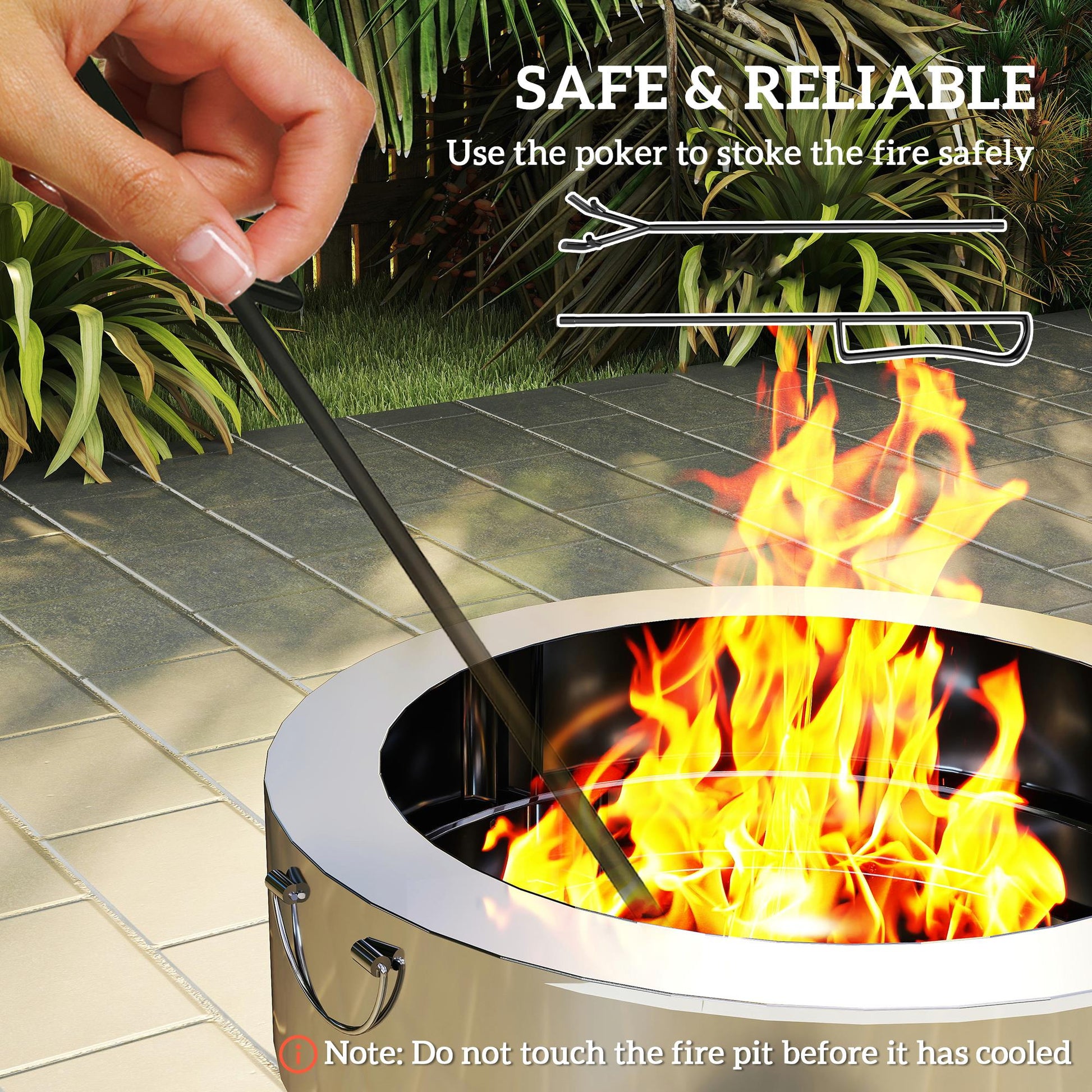 Portable Stainless Steel Fire Pit with Grill & Poker - Silver