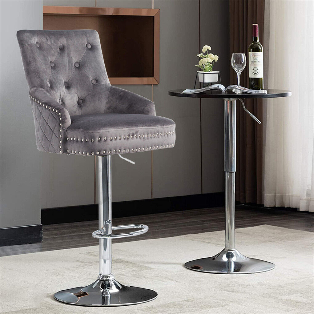 Velvet Upholstered Swivel Bar Chairs - Luxury Lion Knocker Design