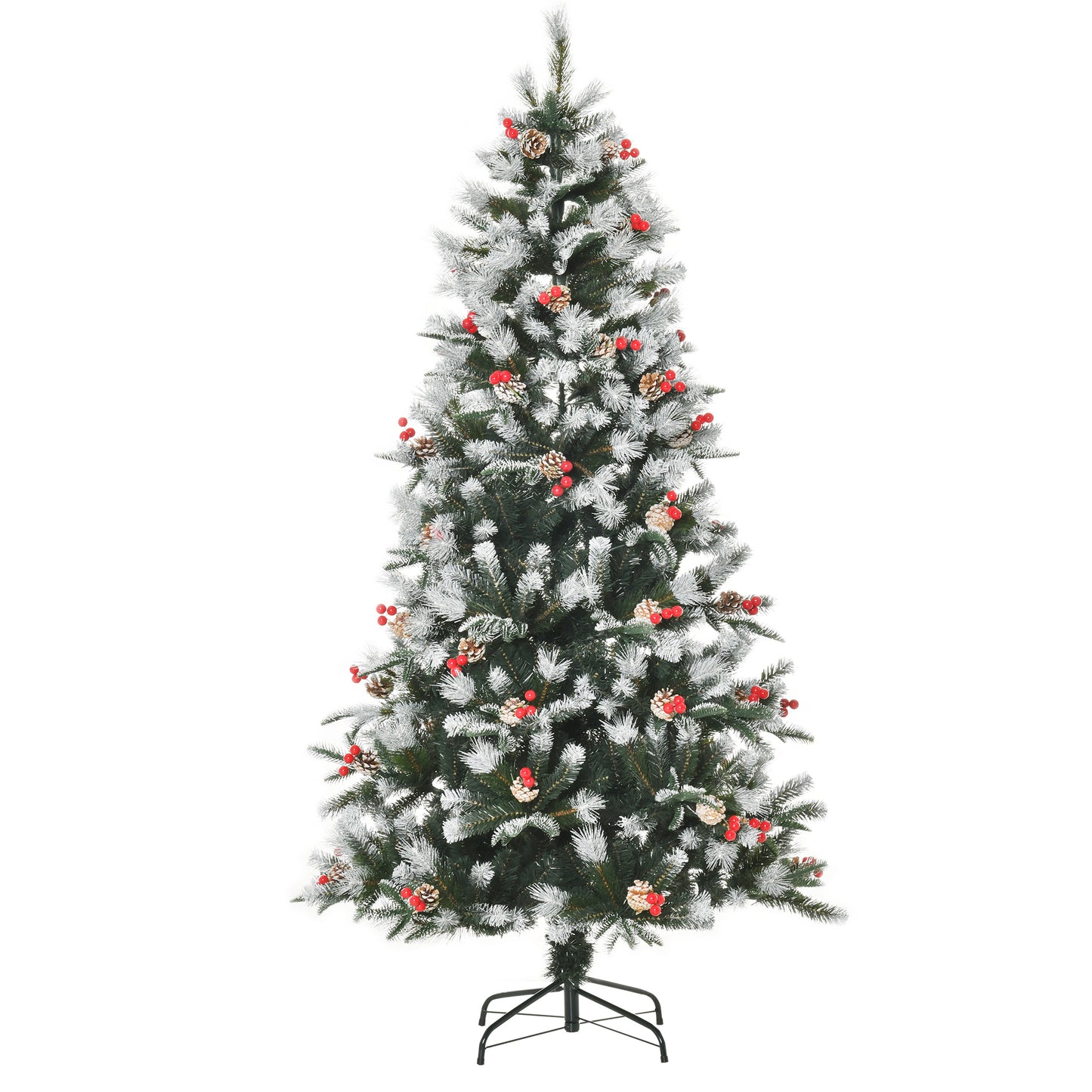 6FT Snow Dipped Xmas Tree with Berries & Pinecones - HOMCOM