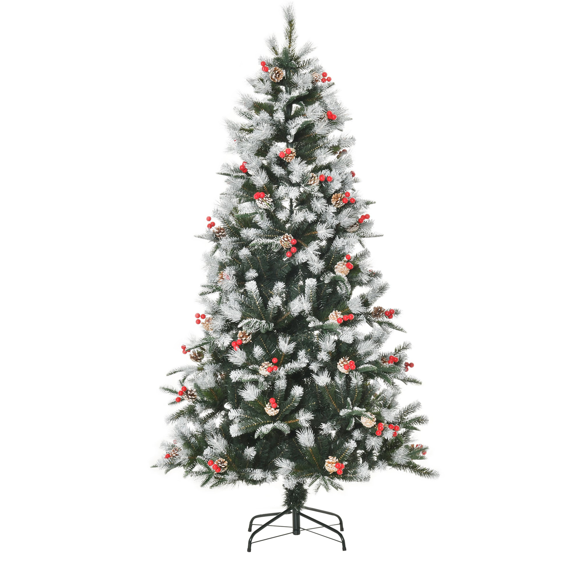 6FT Snow Dipped Xmas Tree with Berries & Pinecones - HOMCOM