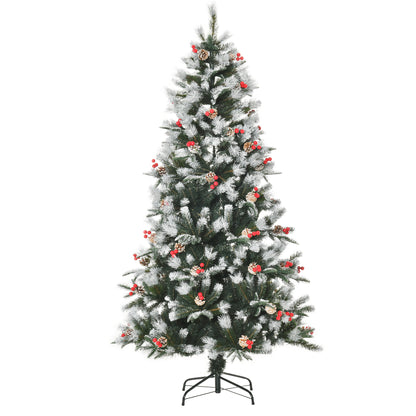 6FT Snow Dipped Xmas Tree with Berries & Pinecones - HOMCOM