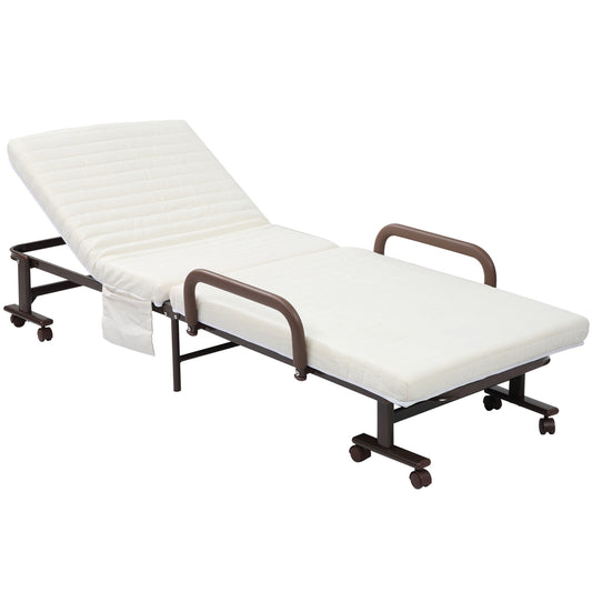HOMCOM Folding Guest Bed - Adjustable Backrest & Wheels