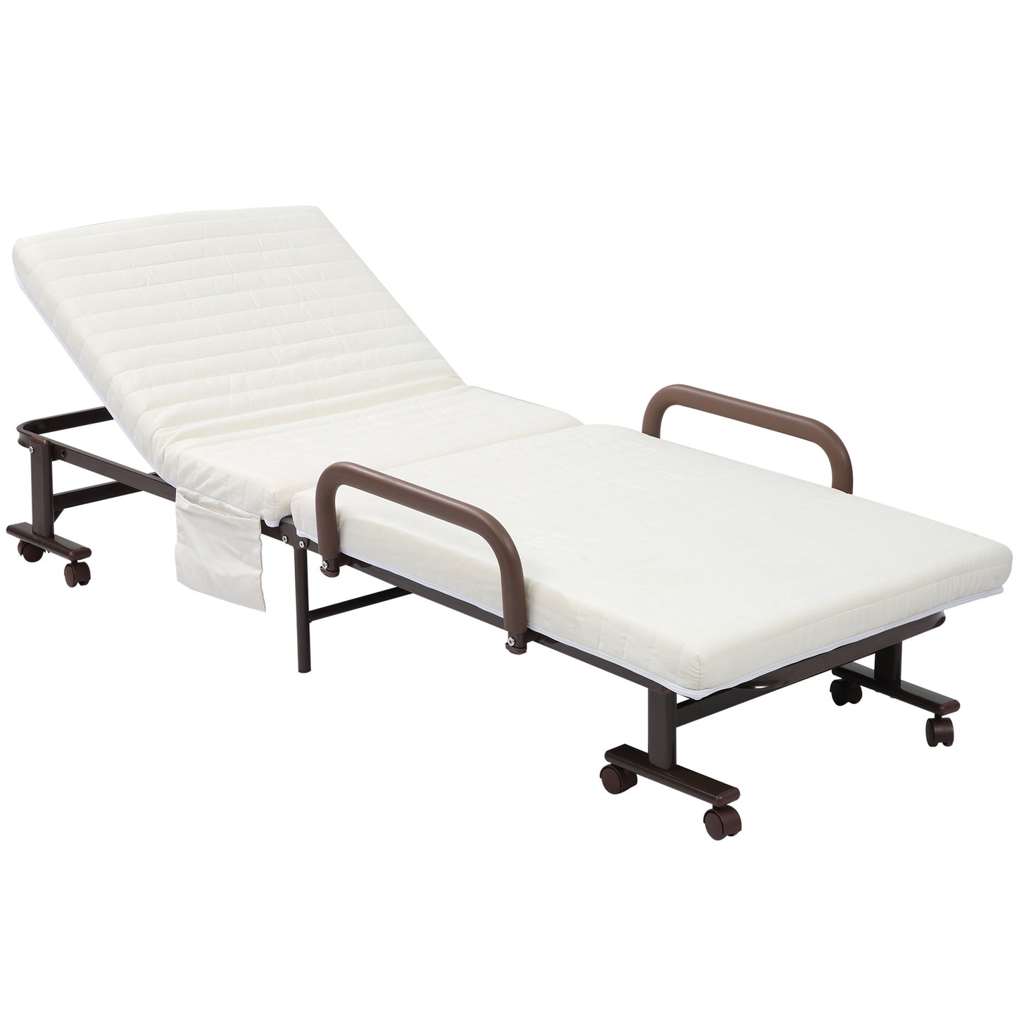 HOMCOM Folding Guest Bed - Adjustable Backrest & Wheels