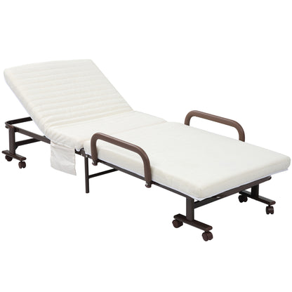 HOMCOM Folding Guest Bed - Adjustable Backrest & Wheels