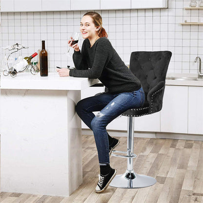 Velvet Upholstered Swivel Bar Chairs - Luxury Lion Knocker Design