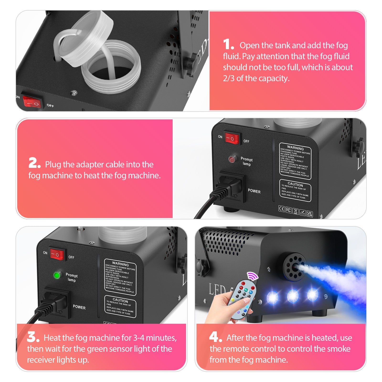 U'King 500W RGB LED Fog Machine with Remote for Halloween